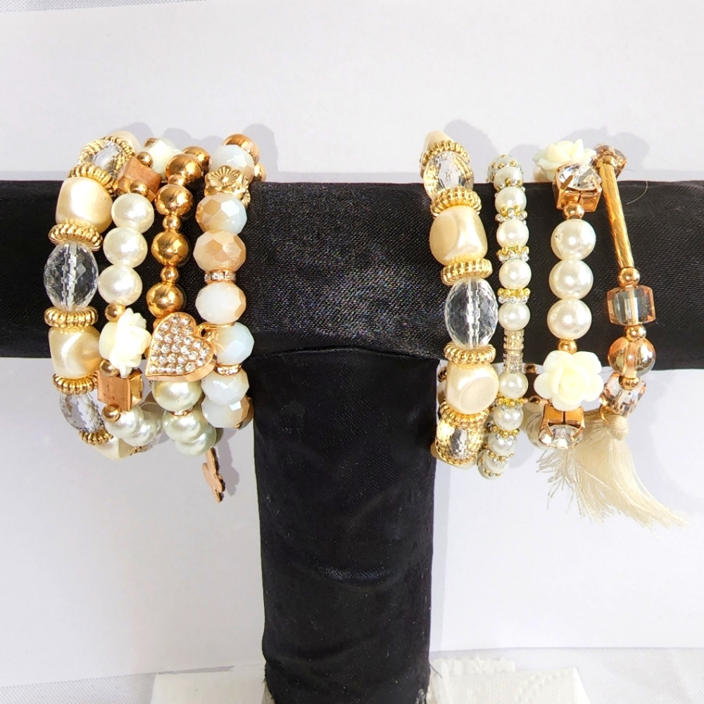 Cream and Gold Diva Stack Bracelets - Picture 1 of 2